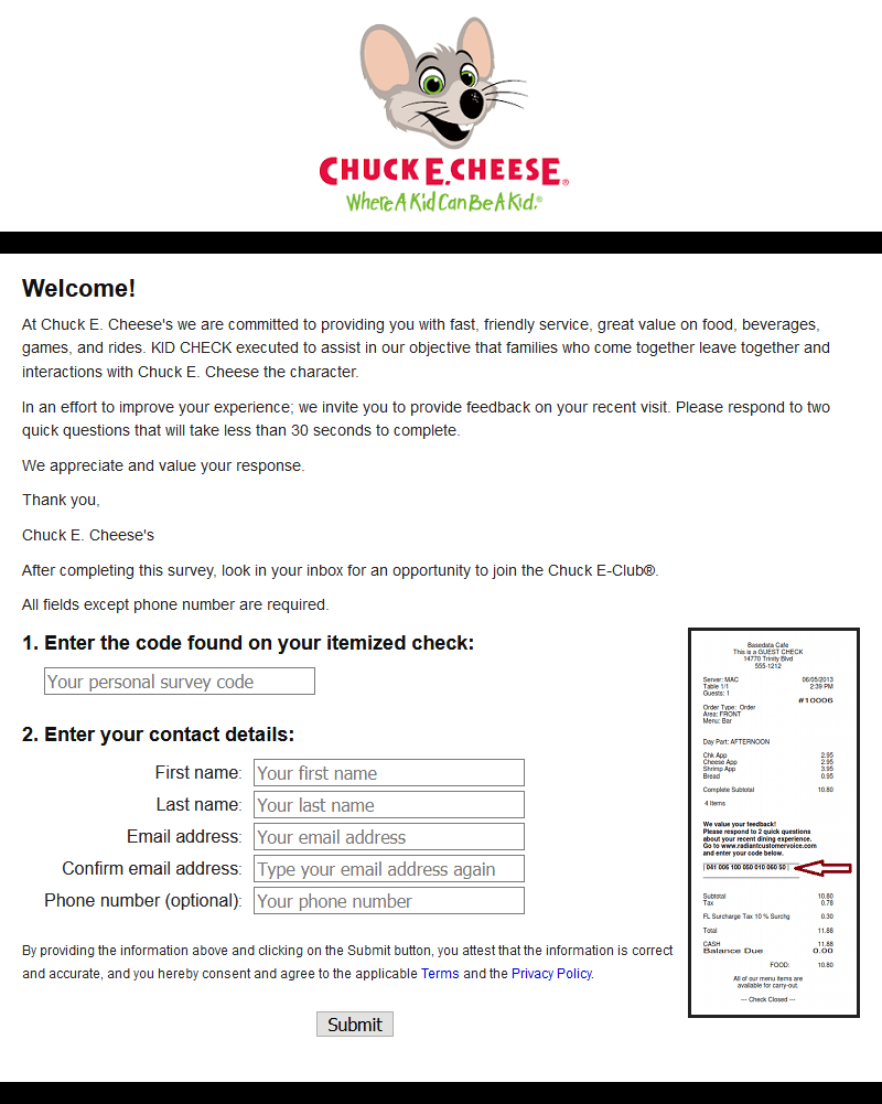 Chuckecheese.com/feedback - Get a Free Coupon Code