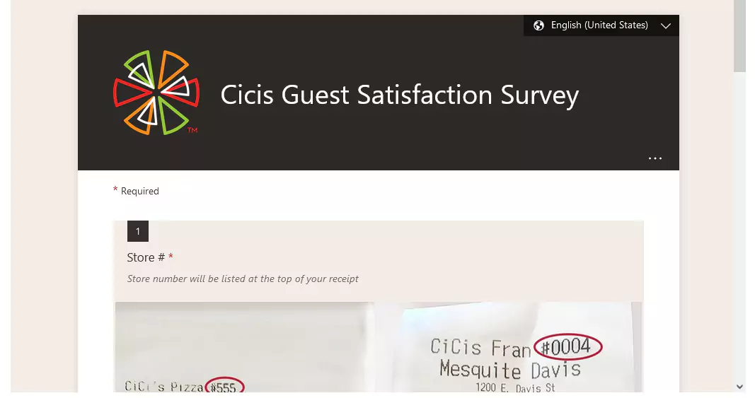 CiCi'sVisit.com Feedback Survey 
